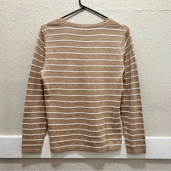 Tommy Hilfiger Light Brown V-Neck Long Sleeve Striped Top NWT Small - Picture 4 of 5